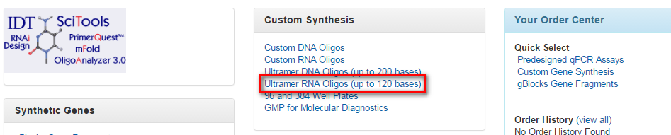 [Custom RNA Oligos]をクリック